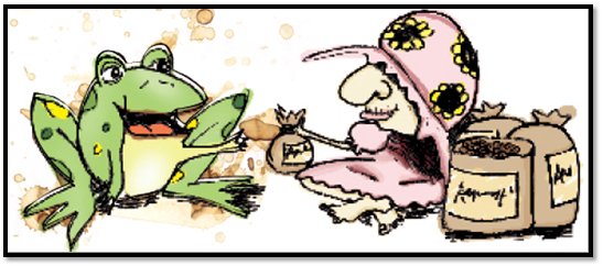 Frog quaffer meets the Arabica lady